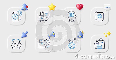 Cogwheel, Translate and Save planet line icons. For web app, printing. Vector Vector Illustration