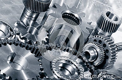 Cogwheels, gears and bearings engineering Stock Photo