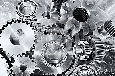 Cogwheels, gears and bearings engineering Stock Photo