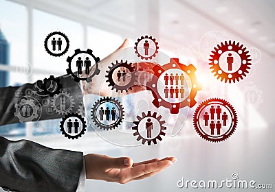 Cogwheels and gears mechanism as social communication concept Stock Photo