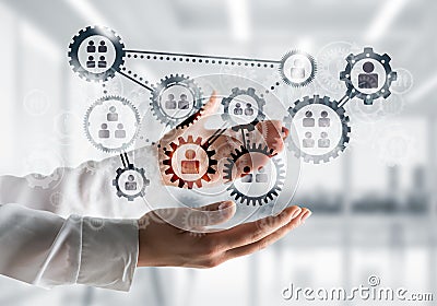 Cogwheels and gears mechanism as social communication concept Stock Photo