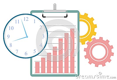 Time Management Clipboard Clock and Cogwheels Vector Illustration