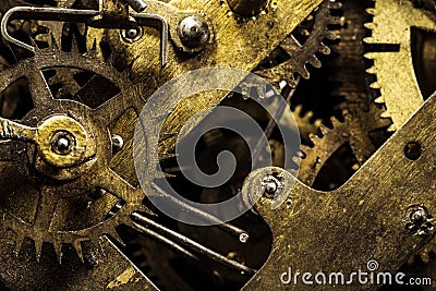 Cogwheels in old clock Stock Photo