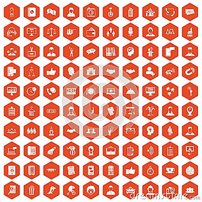 100 coherence icons hexagon orange Vector Illustration