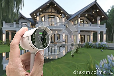 Cohesive connectivity controls panic with a white alarm system, securing property through camera-based network structural design a Cartoon Illustration