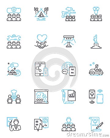 Cohesive unit linear icons set. Collaboration, Unity, Synergy, Cohesion, Trust, Dependability, Communication line vector Vector Illustration