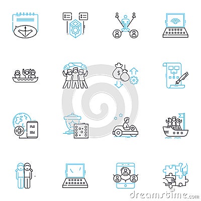 Cohesive unit linear icons set. Collaboration, Unity, Synergy, Cohesion, Trust, Dependability, Communication line vector Vector Illustration