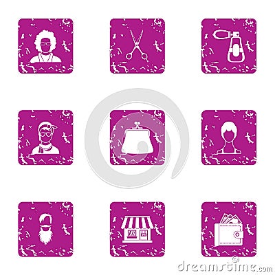 Coiffeur icons set, grunge style Vector Illustration