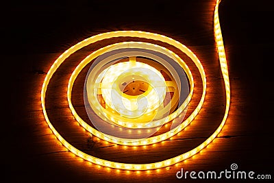 A coil of LED decorative strip to illuminate niches in the house Stock Photo