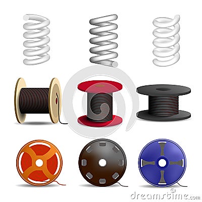 Coil spring icon set, realistic style Vector Illustration