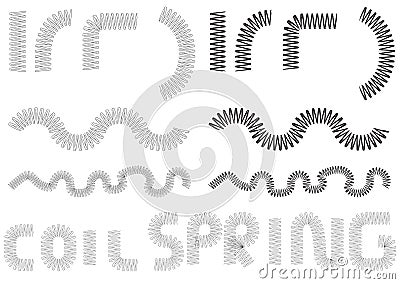 Coil spring. Metal coil springs set. silhouette of coil spring linear isolated on a white. Spiral Flexible Wire. Metal Spiral Vector Illustration