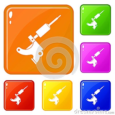 Coil tattoo machine icons set vector color Vector Illustration