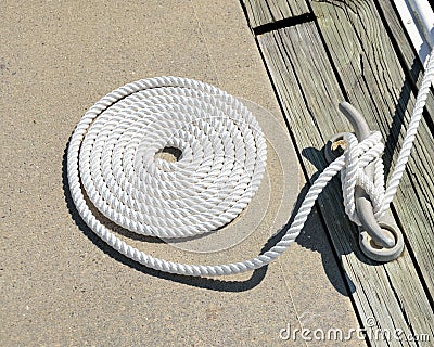 Coiled boat mooring rope Stock Photo