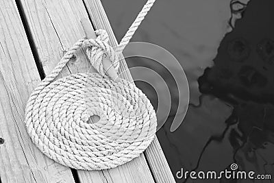 Coiled mooring line Stock Photo