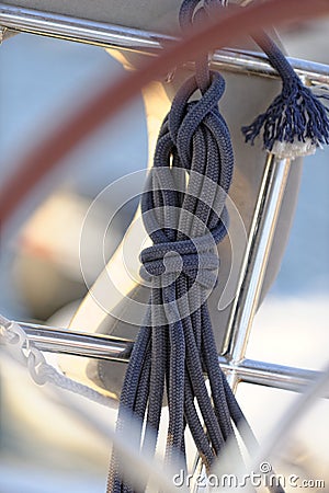 Coiled rope on sailboat Stock Photo