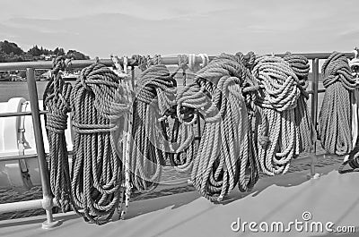 Coiled Ropes on Yacht Stock Photo