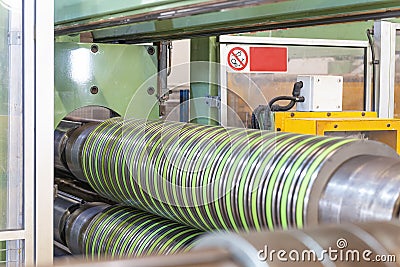 Coils cutter machine, industrial cutting procedure Stock Photo