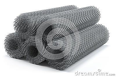 Coils of steel wire. Rabitz mesh netting rolls isolated on white Cartoon Illustration