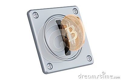 Coin Acceptor with bitcoin, 3D rendering Stock Photo