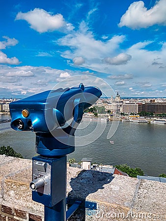 Coin binoculars in European beautiful city in summer Stock Photo