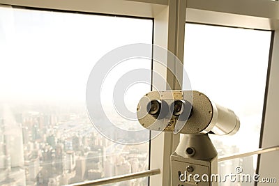 Coin binoculars at Sky Walk Observatory on floor 94 of the Shanghai World Finance Centre SWFC, Shanghai Stock Photo