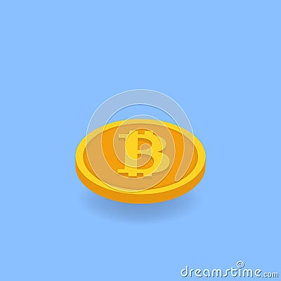 Coin bitcoin on a blue background. Vector Illustration