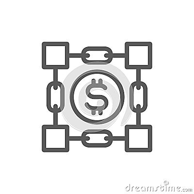 Coin with blockchain, cryptocurrency, bitcoin, digital key line icon. Vector Illustration