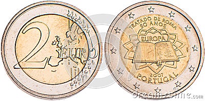 A coin collection of 2 euro commemorative coins Stock Photo