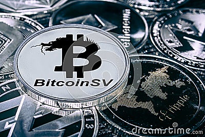 Coin cryptocurrency bitcoin sv against the main alitcoins Editorial Stock Photo