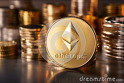 Coin of the Cryptocurrency Ethereum Editorial Stock Photo