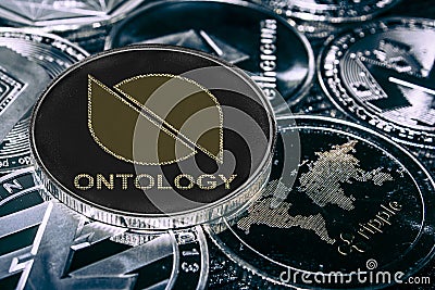 Coin cryptocurrency Ontlogy against the main alitcoins. ONT coin. Editorial Stock Photo