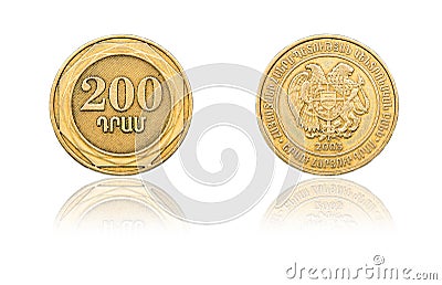 Coin 200 drams with mirror reflection. Republic of Armenia Stock Photo