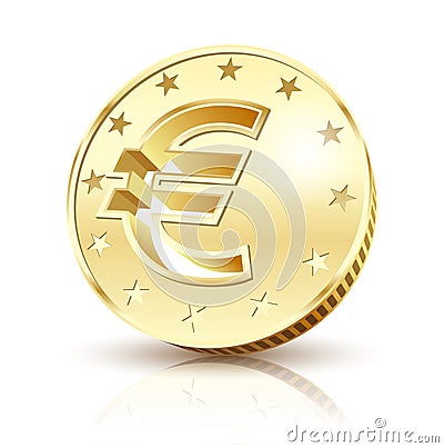 Coin Golden Euro Vector Illustration