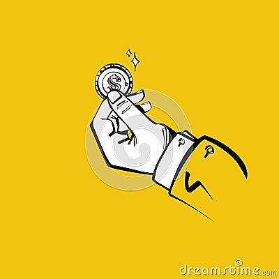 Coin in hand. Vector illustration sketch design Vector Illustration