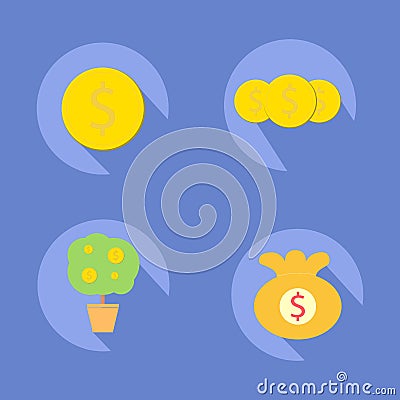 Coin icons with tree coin and bag coin and harmony Vector Illustration