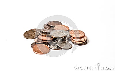 loose pocket change on white Stock Photo