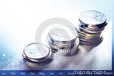 Coin money stacked growing with graph chart.Business financial Stock Photo