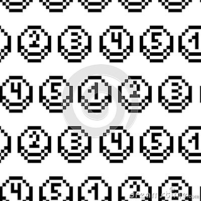 A coin pattern with numbers in black pixels. The number icon. Vector illustration. Pixel graphics. Circles with numbers Vector Illustration