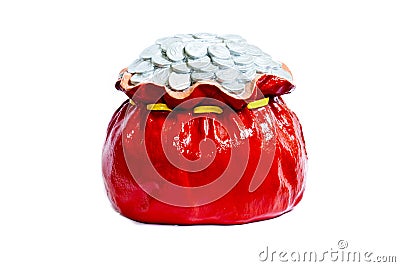 Coin pile in red bag Stock Photo