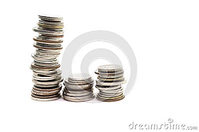 Coin pile Thai baht, on white background, Stock Photo