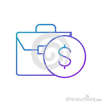 Coin with portfolio, money and stock portfolio, investing gradient lineal icon. Finance, payment, invest finance symbol Vector Illustration