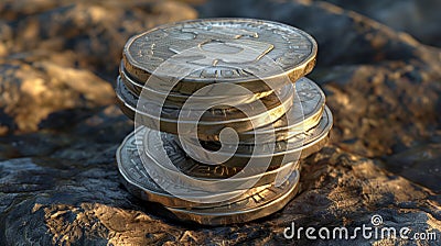 A coin stack can accumulate dirt and grime over time. To clean, gently wipe each coin with a soft, damp cloth, Stock Photo
