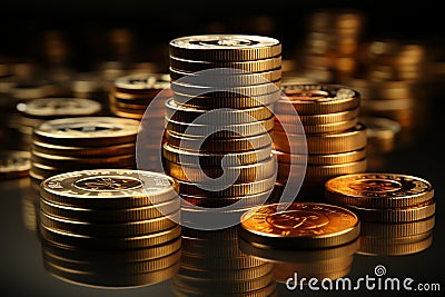 Coin-stacked bank symbol illustrating banking, interest rates, and inflation Stock Photo