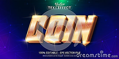 Coin text, shiny gold style editable text effect Vector Illustration