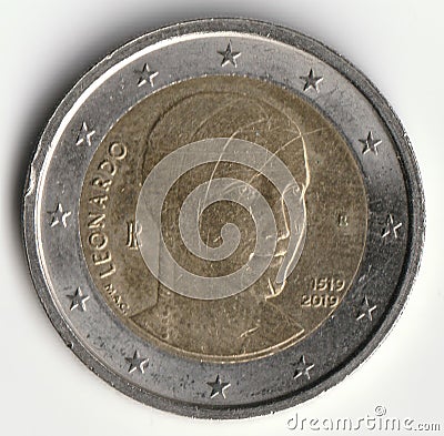 Coin worth eur 2 depicting Cecilia Gallerani Stock Photo