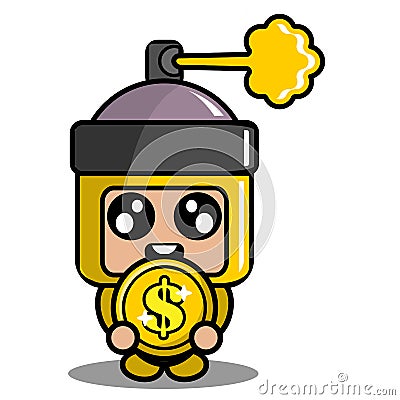 Coin yellow spray mascot costume Vector Illustration
