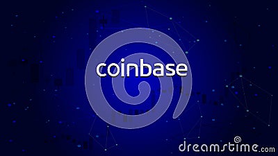 Coinbase cryptocurrency stock market name on dark blue background. Crypto stock exchange banner for news and media. Vector Illustration