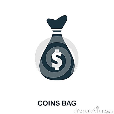 Coins Bag icon. Flat style icon design. UI. Illustration of coins bag icon. Pictogram isolated on white. Ready to use in Vector Illustration