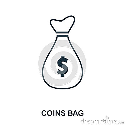 Coins Bag icon. Flat style icon design. UI. Illustration of coins bag icon. Pictogram isolated on white. Ready to use in Stock Photo