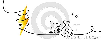 Coins bags line icon. Cash money sign. Continuous line with curl. Vector Vector Illustration